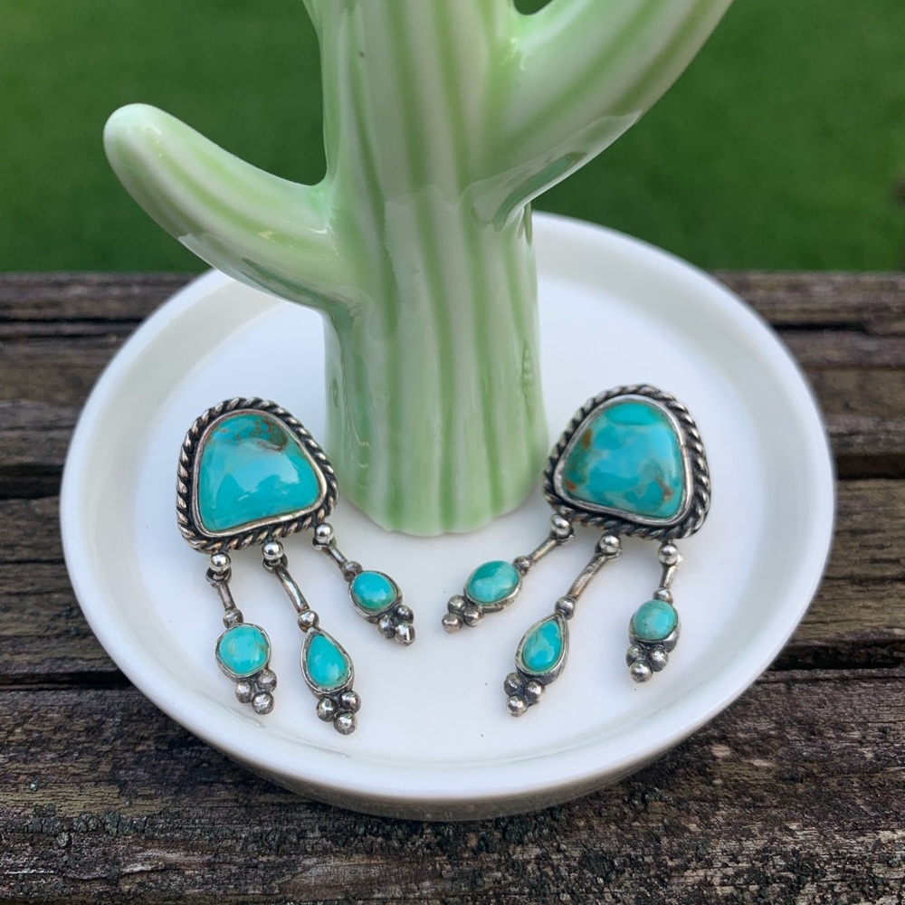 Turquoise & Sterling Silver Navajo Earrings - Picture 2 of 7